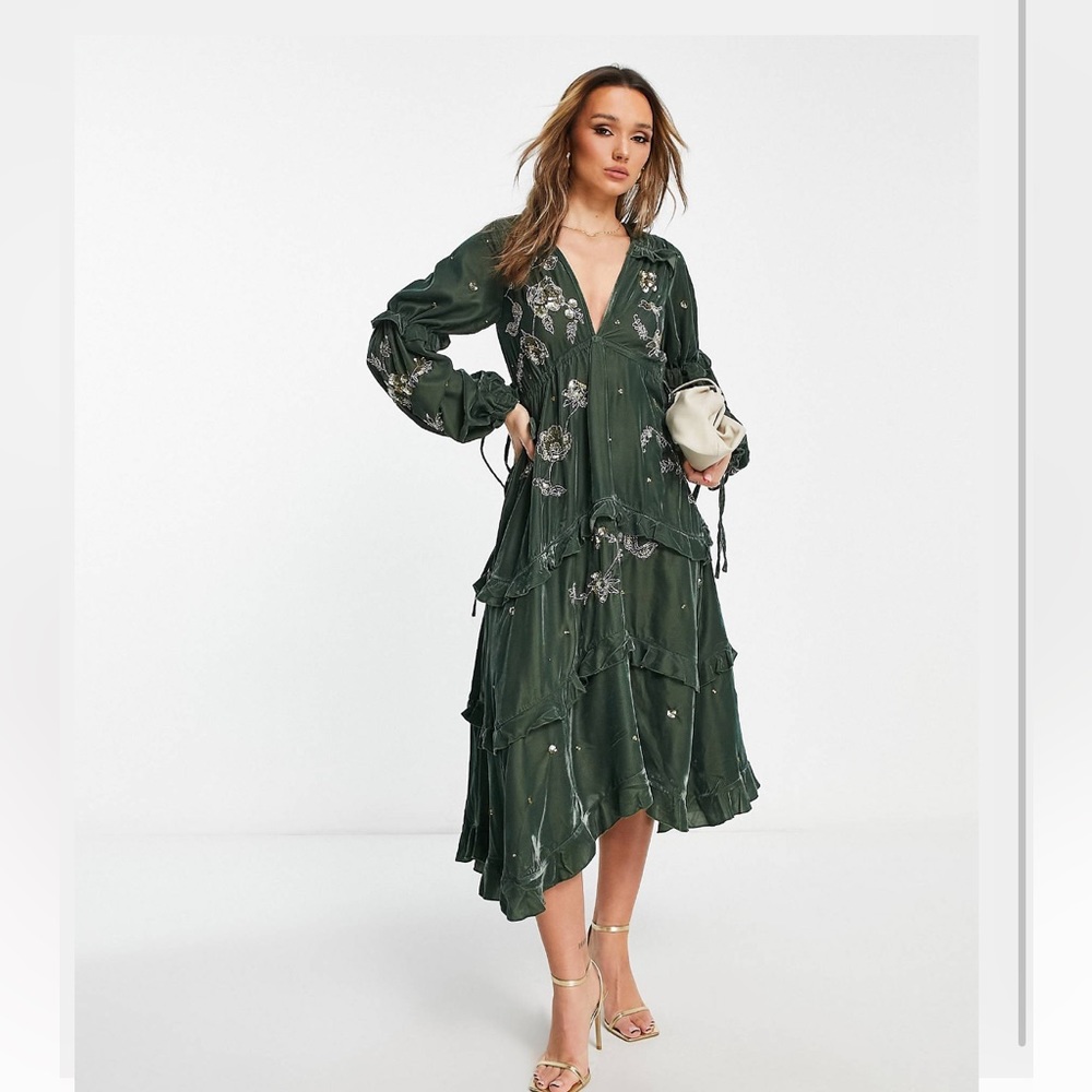 ASOS Velvet Green Midi Dress